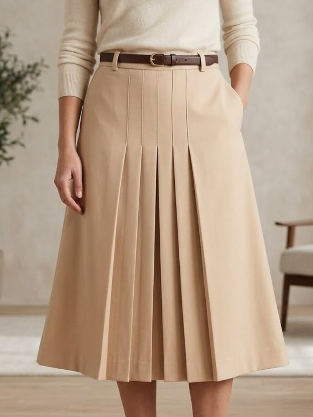 Vintage Pleated Tan Skirt